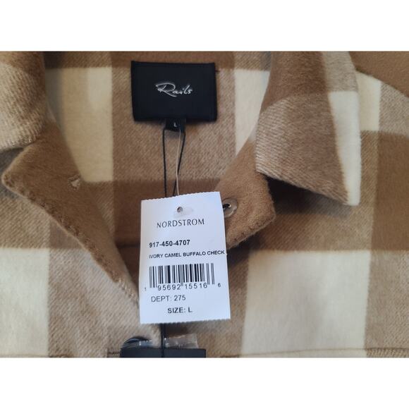 Rails Steffi Shirt Jacket Plaid Brown Cream Large New W/Tags - Picture 7 of 10